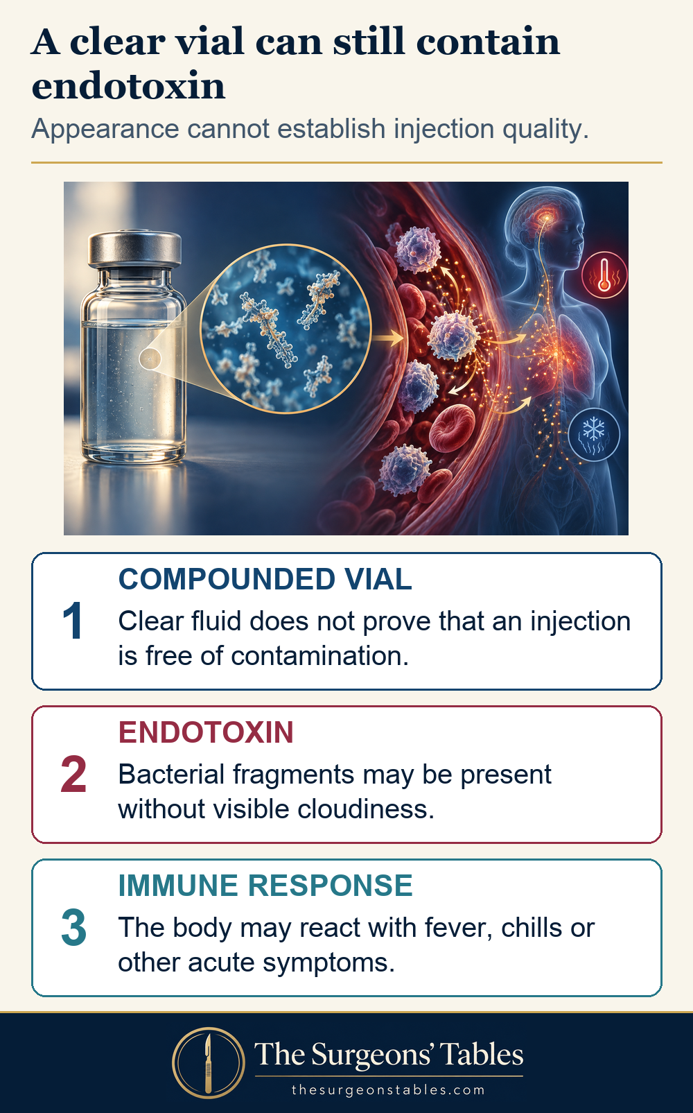 A compounded glutathione vial can expose the bloodstream to endotoxin and trigger an inflammatory response.